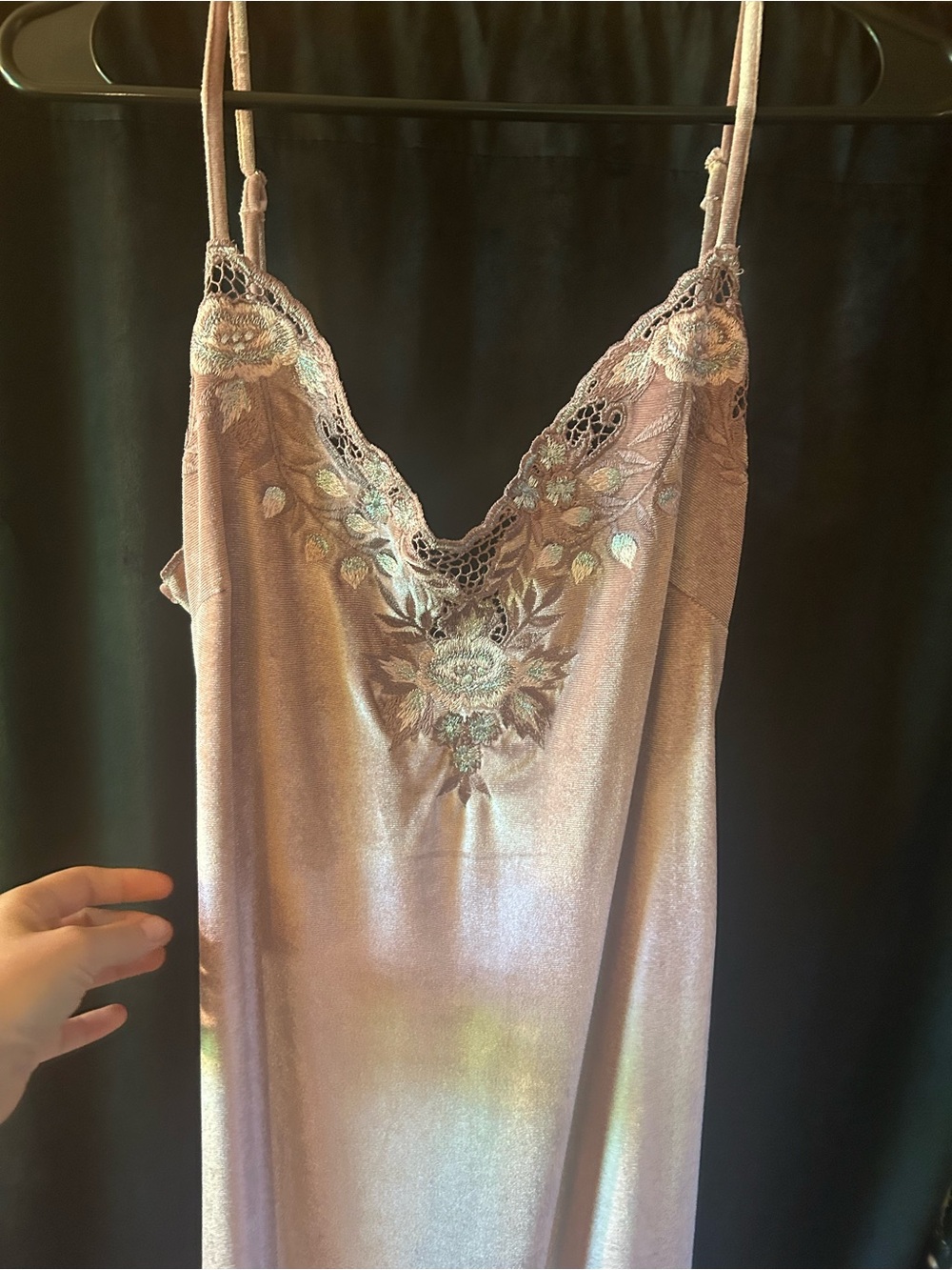 Women's Pink Silk Velvet Dress with Pink and Silver Embroidered Top - Picture 9 of 10